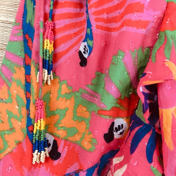 Farm Rio Macaw Ruffled Wrap Dress  100% Cotton In Coral Size XXS - Picture 11 of 16